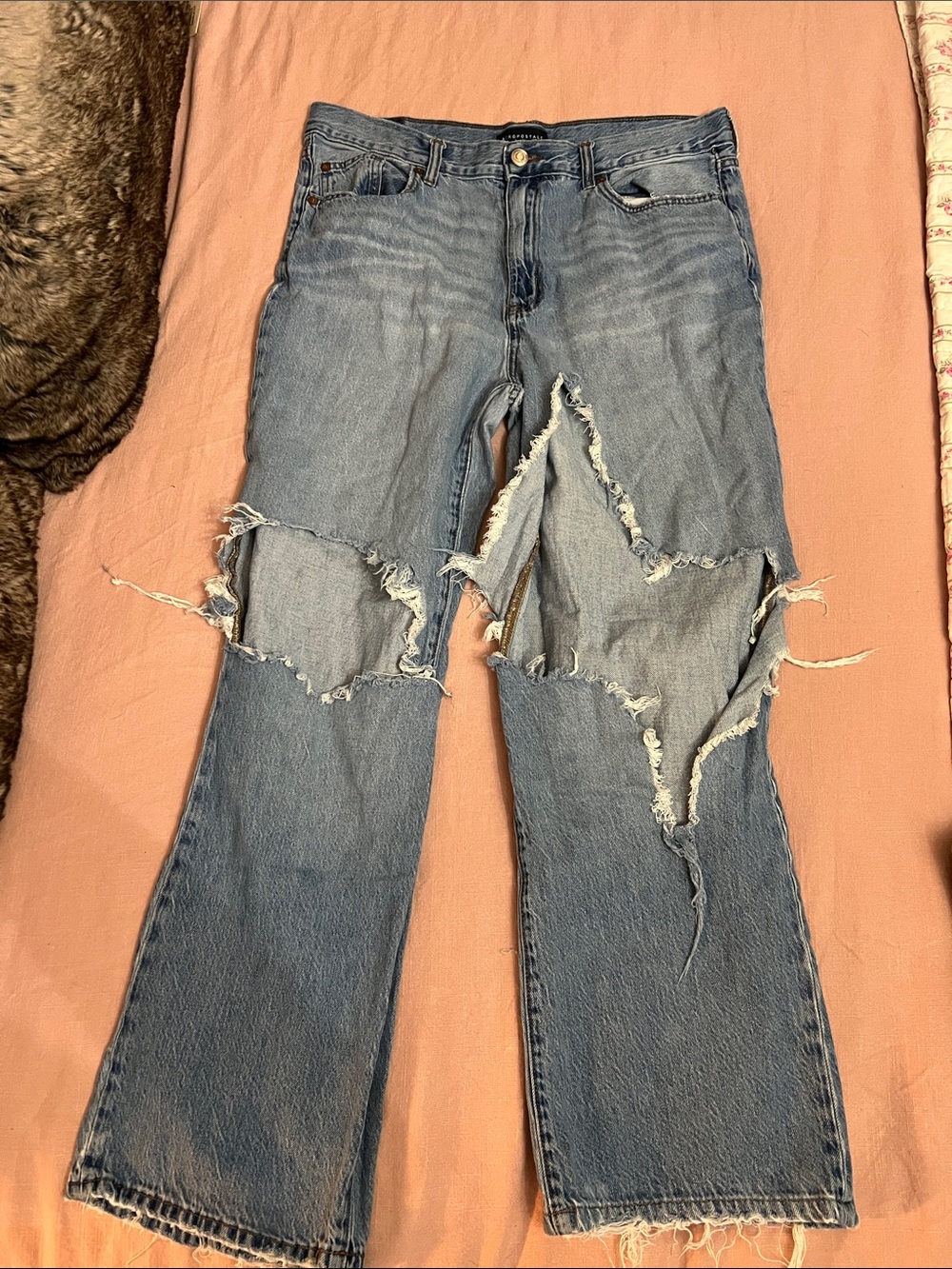 Aeropostale Light Blue Distressed Wide Leg Jeans